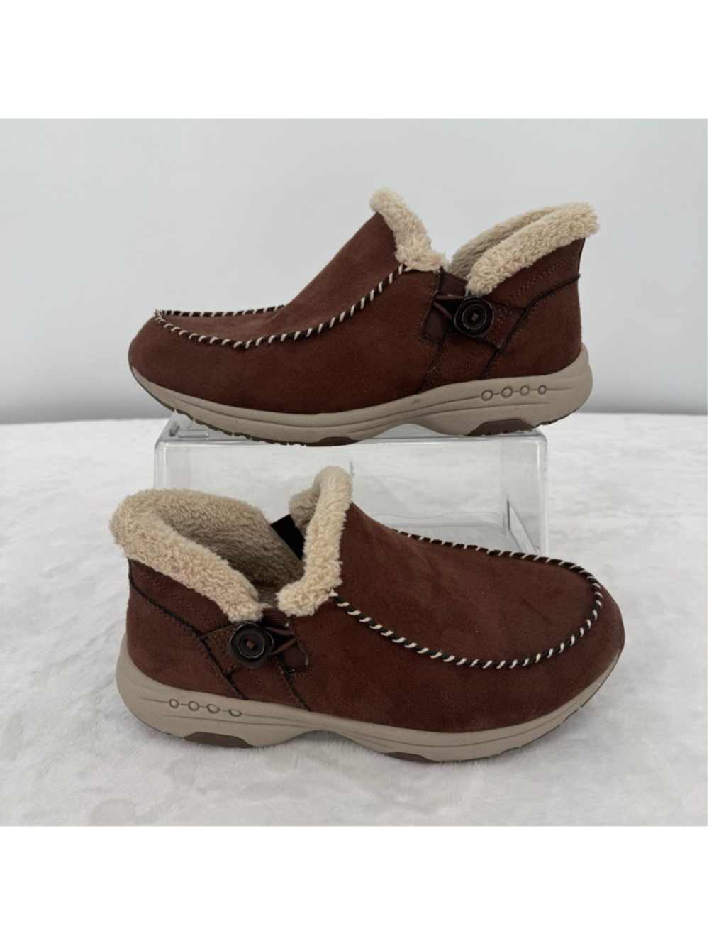 Easy Spirit Turner 2 Brown Moccasins Faux Fur Lined Faux Suede Cottage Boho 9W